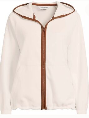 Lands end white fleece zip hoodie size large petite
